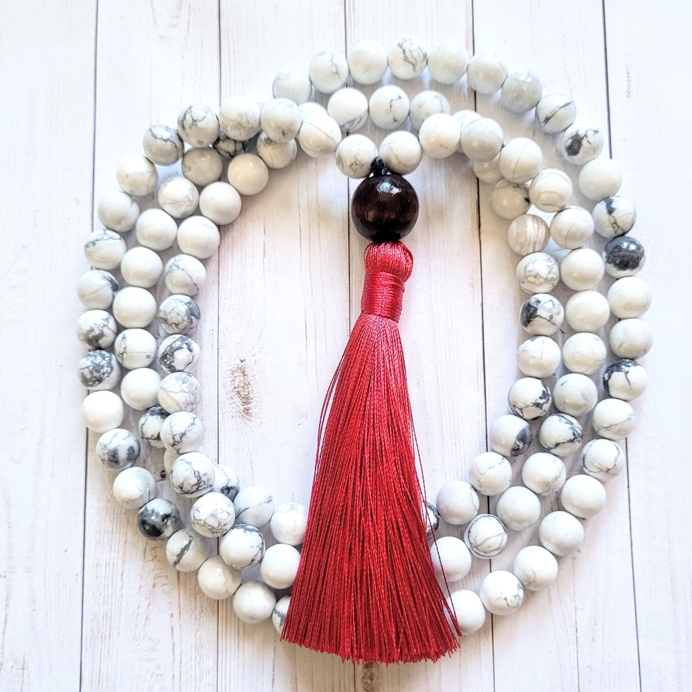 108 White Howlite Mala Necklace